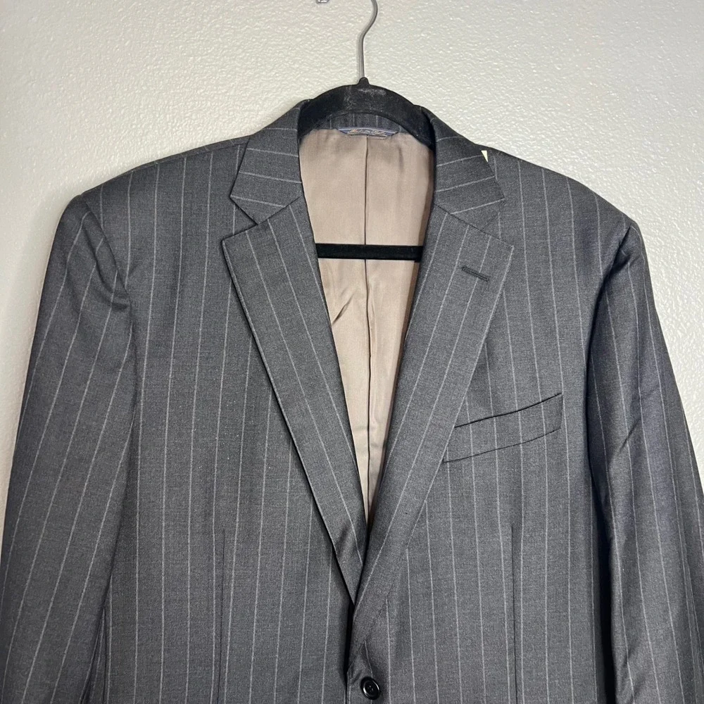 Trussini‎ Linea Nuova 46 XLong Gray Pinstripe Wool Suit Blazer Jacket Italy NEW